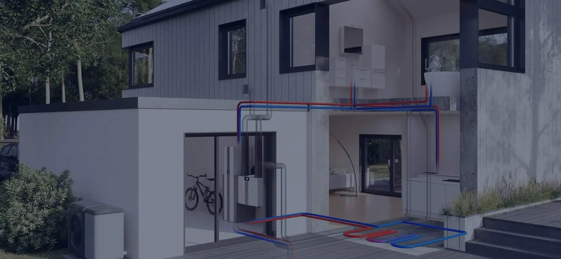 Bild von einem Haus mit sichtbaren Leitungen